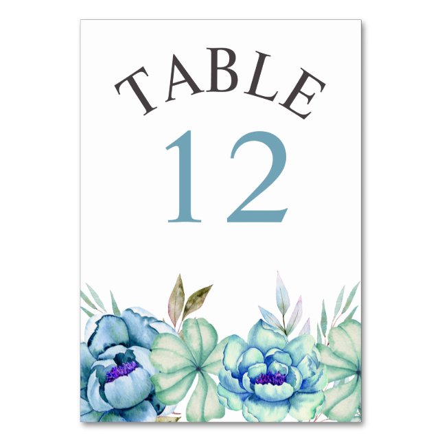 Numéro De Table Bleu, vert menthe aquarelle fleurs mariage florale (Par défaut)