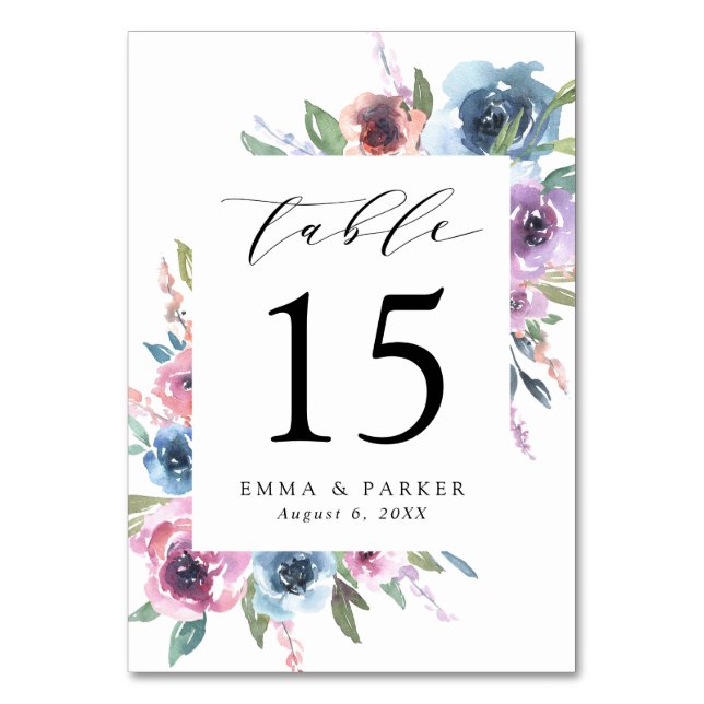 Numéro De Table Blooms de minuit | Mariage floral pourpre et bleu (Par défaut)