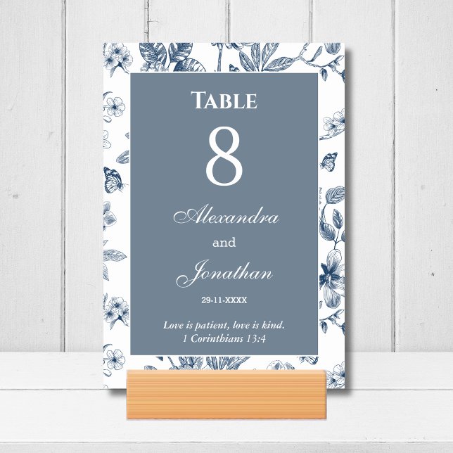 Numéro De Table Blue Floral Chinoiserie Christian Wedding    (Créateur téléchargé)
