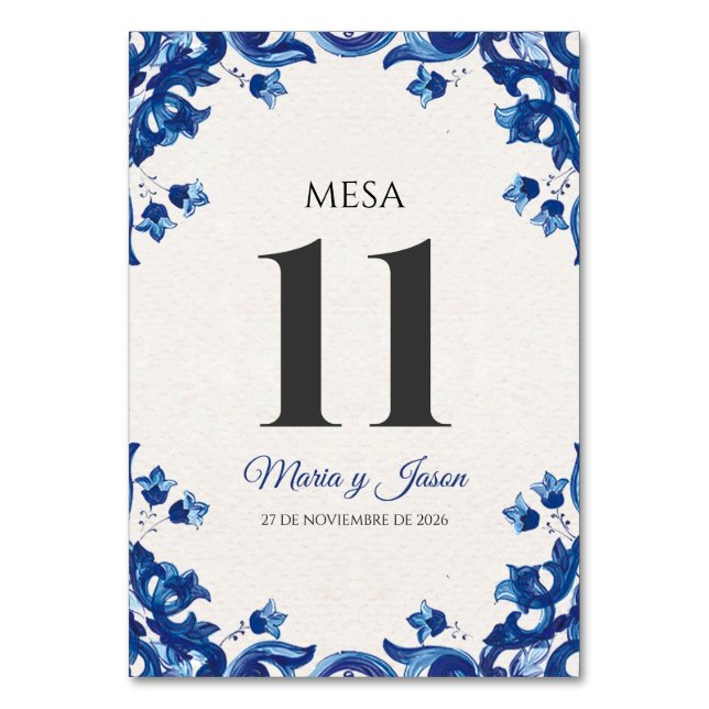Numéro De Table Blue Floral Elegant Fiesta Spanish Wedding (Par défaut)