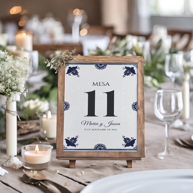 Numéro De Table Blue Floral Otomi Simple Fiesta Spanish Wedding (Blue Floral Otomi Simple Fiesta Spanish Wedding Table Number)