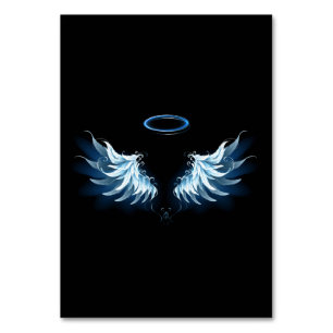 Numéro De Table Blue Glowing Angel Wings on black background