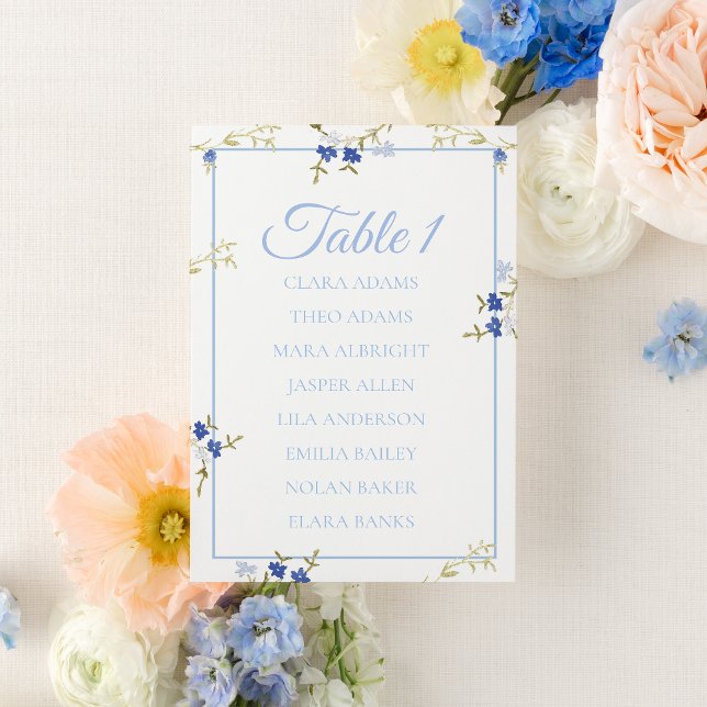 Numéro De Table Blue & Grey Floral Wedding Seating Chart Card (Créateur téléchargé)