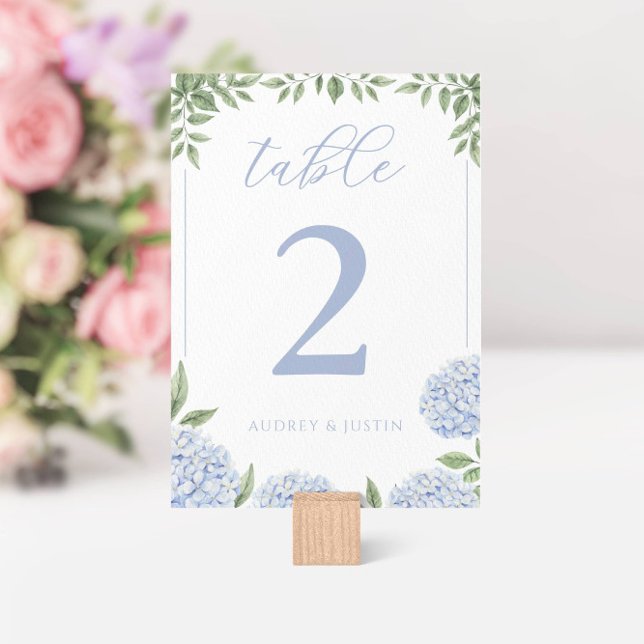 Numéro De Table Blue Hydrangea Aquarelle Floral Personnalisé (Créateur téléchargé)