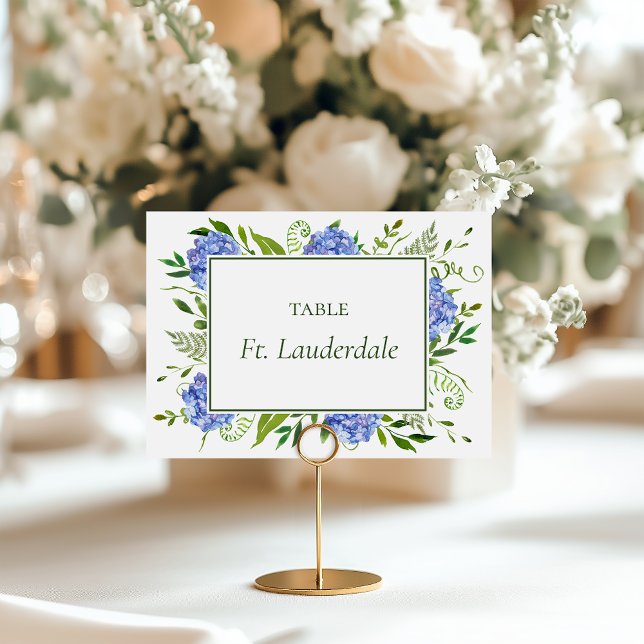 Numéro De Table Blue Hydrangeas Engagement Nom de la table (Créateur téléchargé)