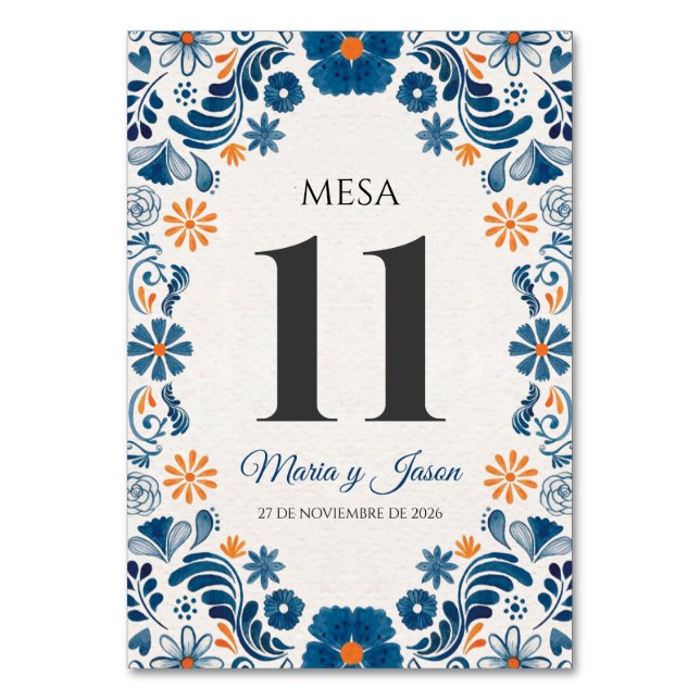 Numéro De Table Blue Orange Floral Elegant Fiesta Spanish Wedding (Par défaut)