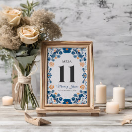 Numéro De Table Blue Orange Floral Elegant Fiesta Spanish Wedding