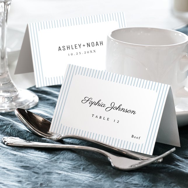 Numéro De Table Blue Striped Elegance Classy Foldable Place Card (Blue Striped Elegance Classy Foldable Place Card)