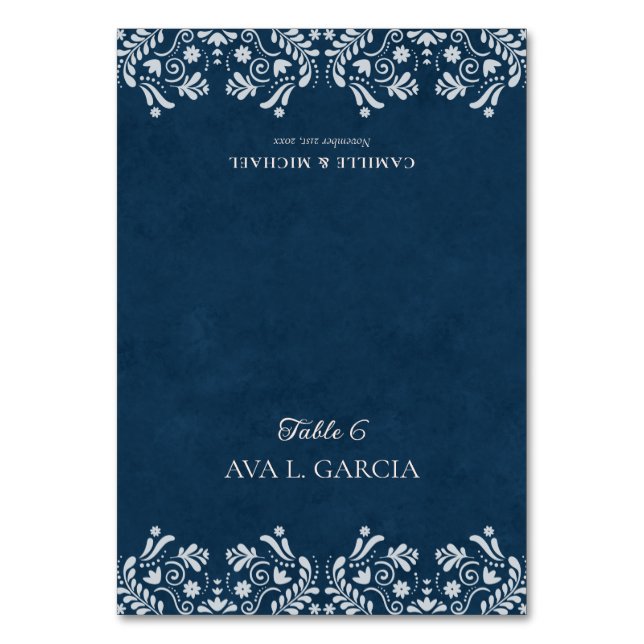 Numéro De Table Blue Talavera Mexican Theme Wedding Place Cards (Par défaut)
