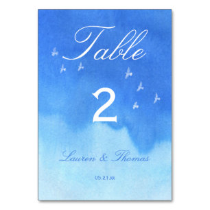 Numéro De Table Blue Watercolor Sky et Doses Mariage