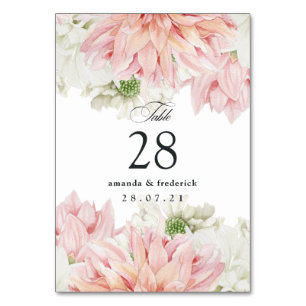 Numéro De Table Blush Dahlias Floral Mariage