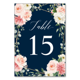 Numéro De Table Blush Marine Floral or Mariage botanique géométriq