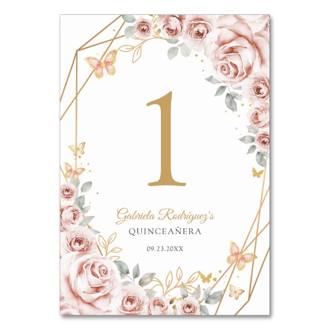 Numéro De Table Blush Pink Gold Floral Quinceanera (Par défaut)
