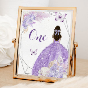 Numéro De Table Boho Argent Fleurs pourpres Quinceañera