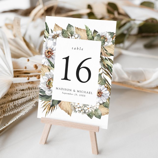 Numéro De Table Boho Blanc Floral & Mariage de verdure (Créateur téléchargé)