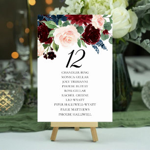 Numéro De Table Boho Bloom   Broussaillis bordeaux et noms d'invit