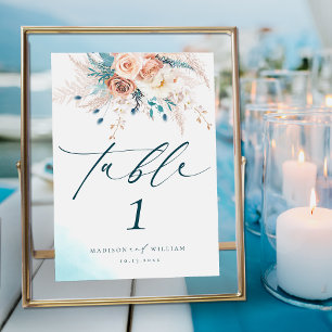Numéro De Table Boho Blue Beach Floral Mariage Numéro de tableau