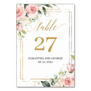 Numéro De Table Boho Blush rose floral eucalyptus or