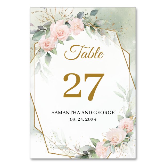 Numéro De Table Boho Blush rose floral eucalyptus or (Par défaut)