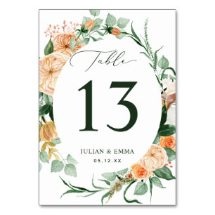 Numéro De Table Boho Botanique Blanc Vert Floral Personnalisé