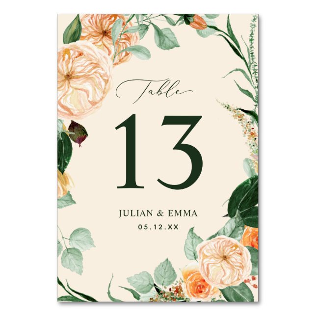 Numéro De Table Boho Botanique Pastel Peach Verdure Floral Custom (Par défaut)