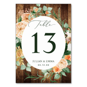 Numéro De Table Boho Botanique Rustique Bois Floral Personnalisé