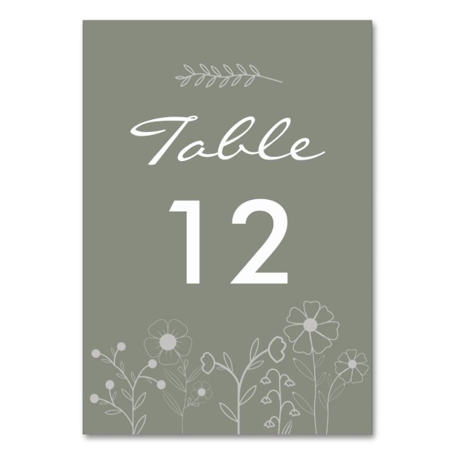 Numéro De Table Boho Botanique Sage Vert Fleur sauvage Mariage (Par défaut)