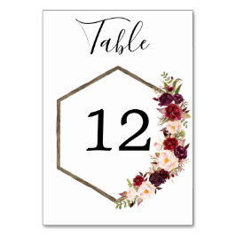 Numéro De Table Boho Burgundy Mariage Numéros de tableau
