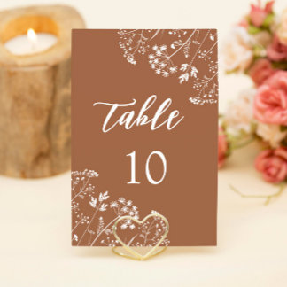 Numéro De Table Boho Burnt Orange Fleurs sauvages Mariage en terre