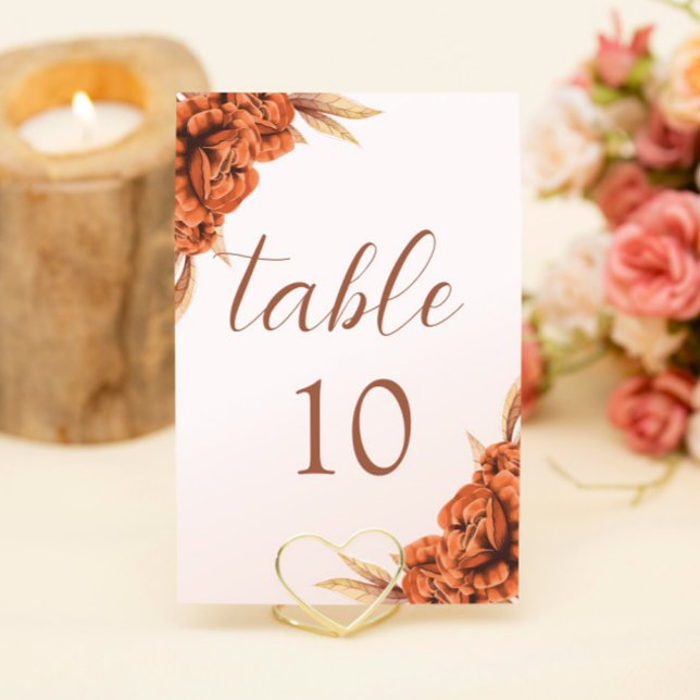 Numéro De Table Boho Burnt Orange Floral Terracotta Mariage (Créateur téléchargé)