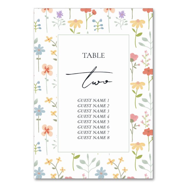 Numéro De Table Boho Chic Fleur sauvage Moderne Floral Mariage Inv (Par défaut)