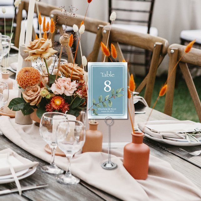 Numéro De Table Boho Chic Vert Botaniques Smokey Blue Wash (Créateur téléchargé)
