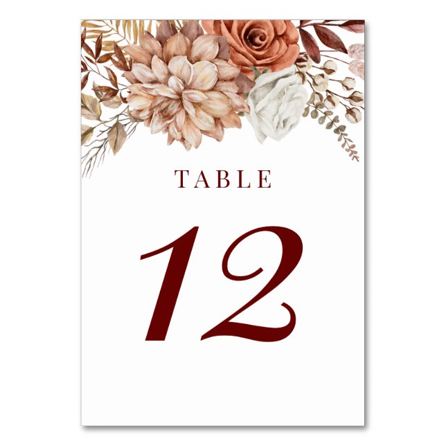 Numéro De Table Boho de Bourgogne Mariage floral Numéro de tableau (Par défaut)