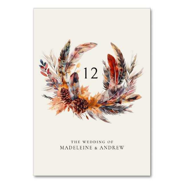 Numéro De Table Boho Feathers Floral Wreath Mariage de automne (Par défaut)