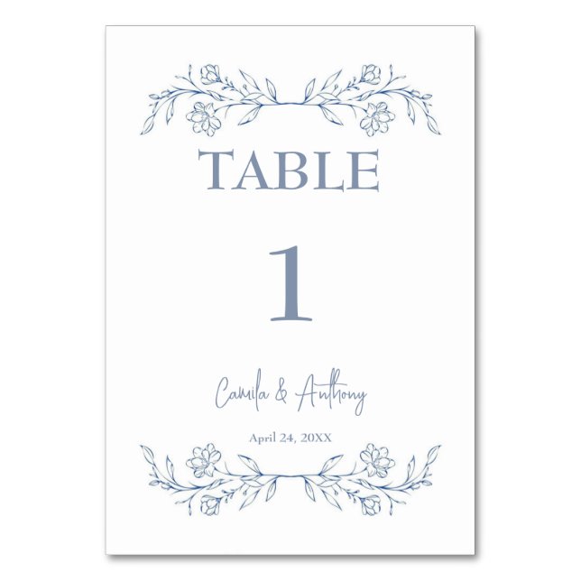 Numéro De Table Boho floral bleu Haut Mariage frontalier (Par défaut)