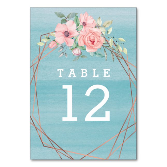 Numéro De Table Boho Floral géométrique Aqua Blush Mariage (Par défaut)