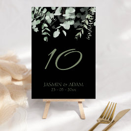 Numéro De Table Boho Green Black Eucalyptus Mariage