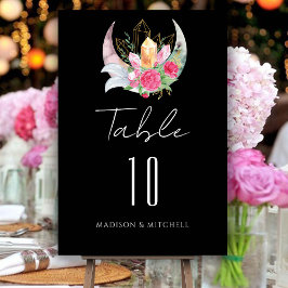 Numéro De Table Boho Moon Crystals Plumes rose Fleurs Mariage