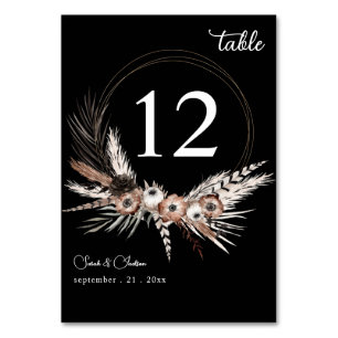 Numéro De Table Boho noir et naturel Mariage - noir