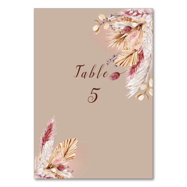 Numéro De Table Boho Pampas Grass Feuilles Palm Frond (Par défaut)