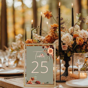 Numéro De Table Boho Rust & Chute Neutre Sage Floral Vert