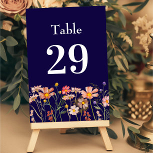 Numéro De Table Boho Rustic Fleur sauvage Floral Navy Blue Mariage