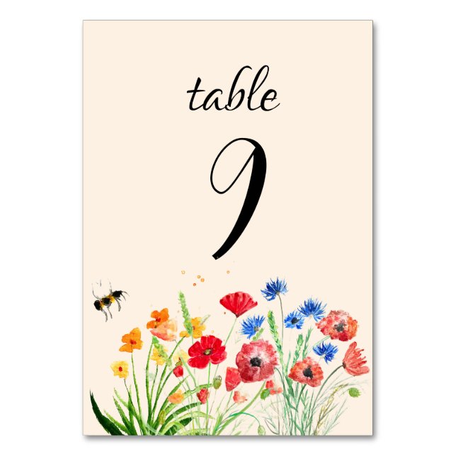 Numéro De Table Boho Rustique Fleur sauvage aquarelle Mariage flor (Par défaut)