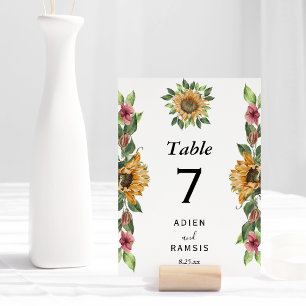 Numéro De Table Boho Sunflower Rustique Mariage Fleur sauvage