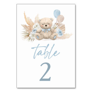 Numéro De Table Boho Teddy Bear Boy Blue Bearly Wait Baby shower
