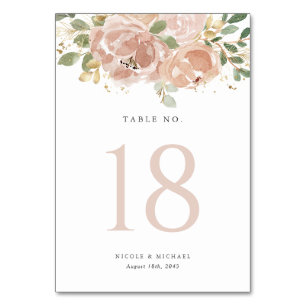 Numéro De Table Boho Watercolor Mauve Peach Flowers Mariage