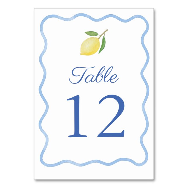 Numéro De Table Boho Wavy Blue Border Citrus Lemon Mariage (Par défaut)