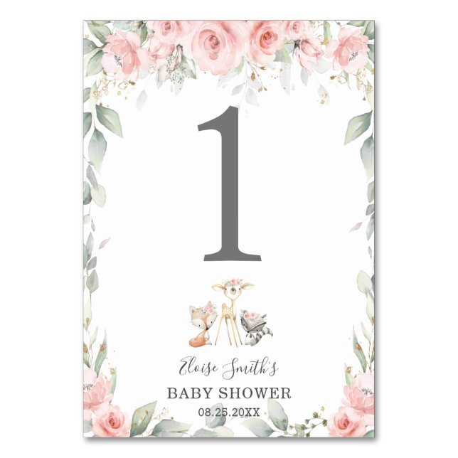Numéro De Table Bois Animaux Bleu Baby shower de verdure Florale (Par défaut)
