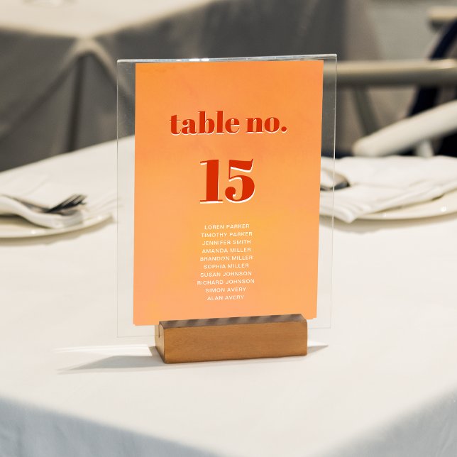 Numéro De Table Bold Modern Orange Sunset Seating Chart Wedding (Créateur téléchargé)