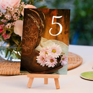 Numéro De Table Boots de cowboy rose Daisées Mariage occidental